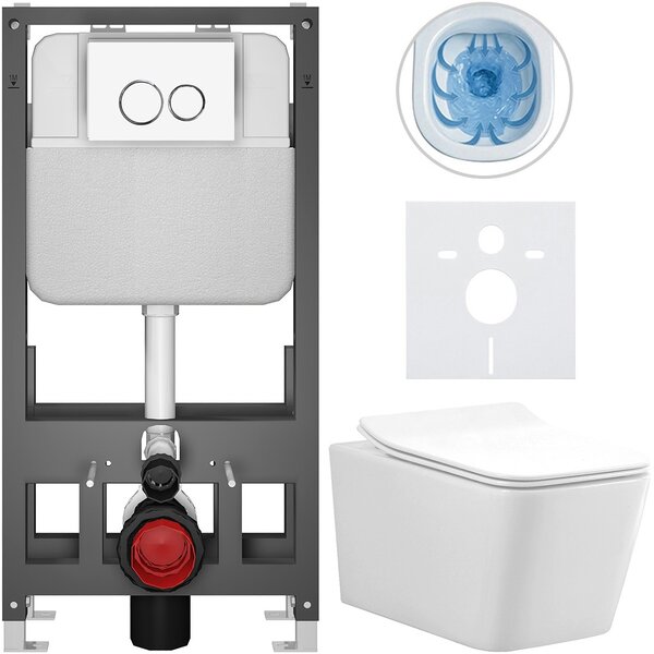 Kompletní WC set Basic/Forte - bílá lesklá - WC tlačítko Dualo/Bílá - volně stojící - předstěnová instalace - 51x36 cm