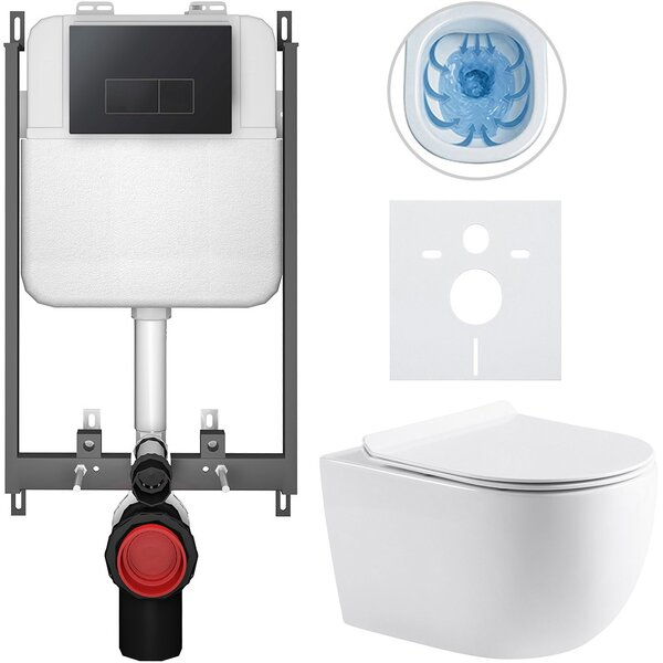 Kompletní WC set Basic/Felci - bílá lesklá - WC tlačítko Modulo/Černá - pro zazdění - 53x37 cm