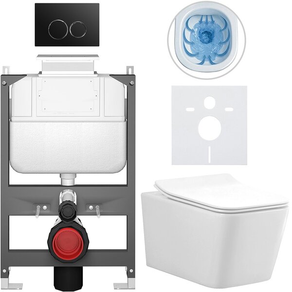 Kompletní WC set Basic/Forte - bílá lesklá - WC tlačítko Dualo/Černá - ovládání shora - předstěnová instalace - 51x36 cm