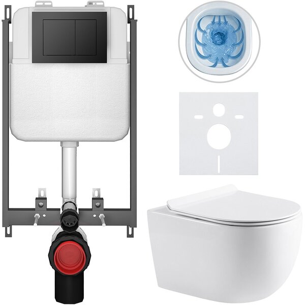 Kompletní WC set Basic/Felci - bílá lesklá - WC tlačítko Maxio/Černá - pro zazdění - 53x37 cm