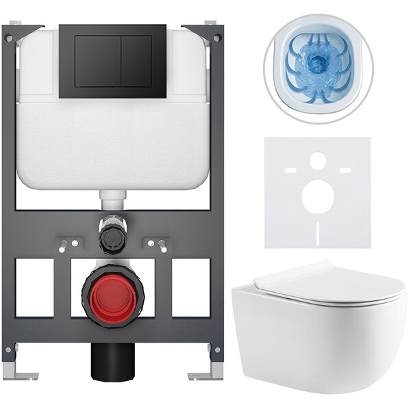 Kompletní WC set Basic/Felci - bílá lesklá - WC tlačítko Maxio/Černá - závěsné - nízký modul - předstěnová instalace - 53x37 cm