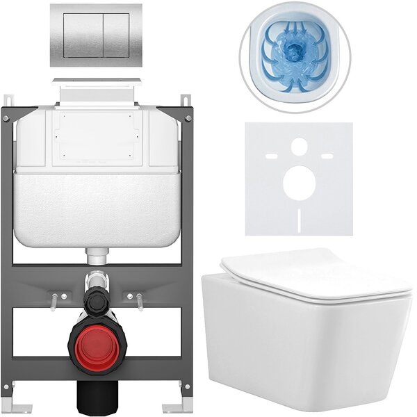Kompletní WC set Basic/Forte - bílá lesklá - WC tlačítko Maxio/Stříbrná - ovládání shora - předstěnová instalace - 51x36 cm