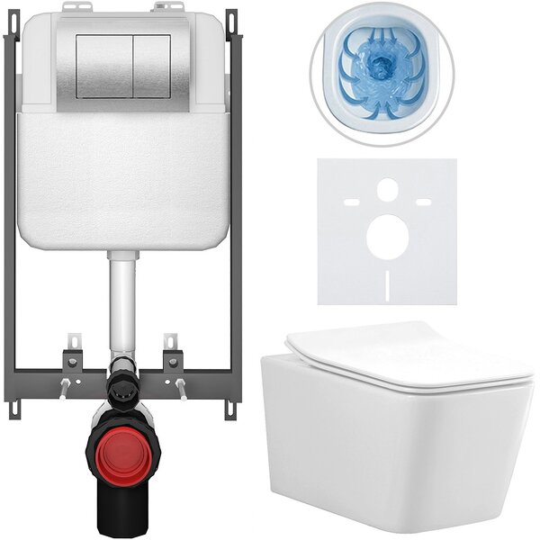 Kompletní WC set Basic/Forte - bílá lesklá - WC tlačítko Maxio/Stříbrná - pro zazdění - 51x36 cm