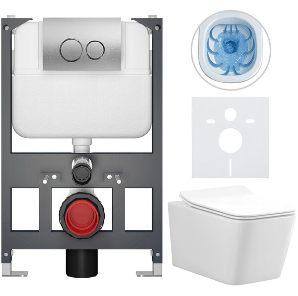Kompletní WC set Basic/Forte - bílá lesklá - WC tlačítko Dualo/Stříbrná - závěsné - nízký modul - předstěnová instalace - 51x36 cm
