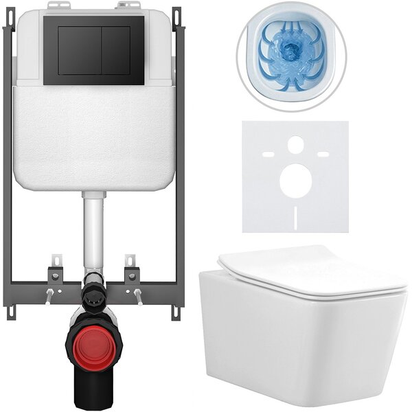 Kompletní WC set Basic/Forte - bílá lesklá - WC tlačítko Maxio/Černá - pro zazdění - 51x36 cm
