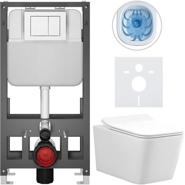 Kompletní WC set Basic/Forte - bílá lesklá - WC tlačítko Maxio/Bílá - volně stojící - předstěnová instalace - 51x36 cm