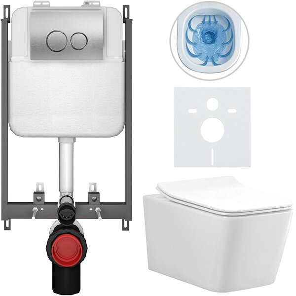 Kompletní WC set Basic/Forte - bílá lesklá - WC tlačítko Dualo/Stříbrná - pro zazdění - 51x36 cm