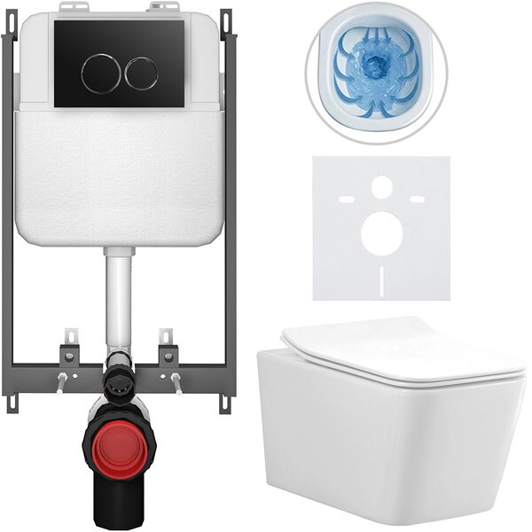 Kompletní WC set Basic/Forte - bílá lesklá - WC tlačítko Dualo/Černá - pro zazdění - 51x36 cm