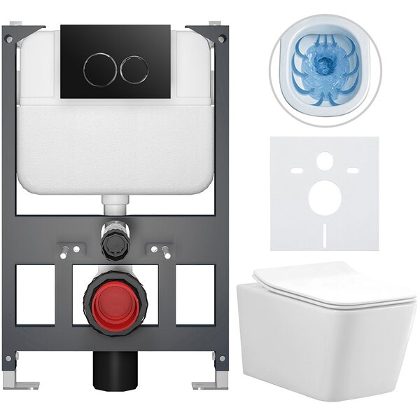 Kompletní WC set Basic/Forte - bílá lesklá - WC tlačítko Dualo/Černá - závěsné - nízký modul - předstěnová instalace - 51x36 cm