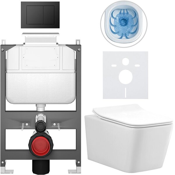 Kompletní WC set Basic/Forte - bílá lesklá - WC tlačítko Maxio/Černá - ovládání shora - předstěnová instalace - 51x36 cm