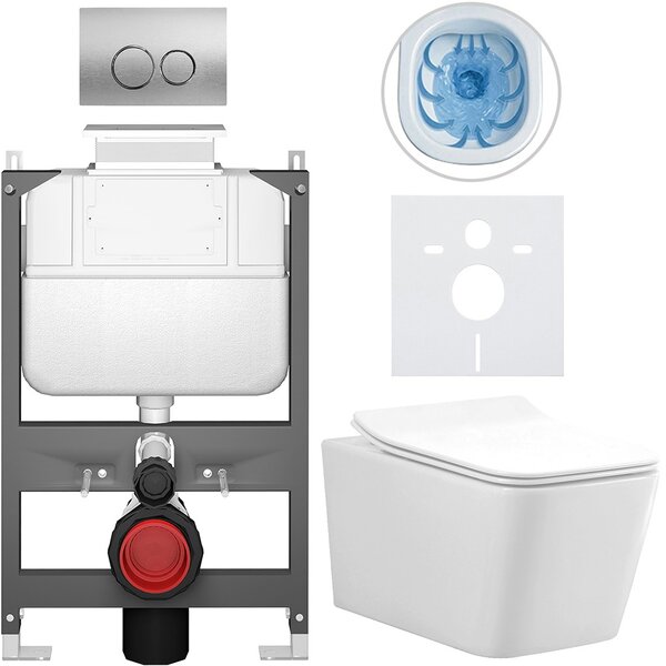 Kompletní WC set Basic/Forte - bílá lesklá - WC tlačítko Dualo/Stříbrná - ovládání shora - předstěnová instalace - 51x36 cm