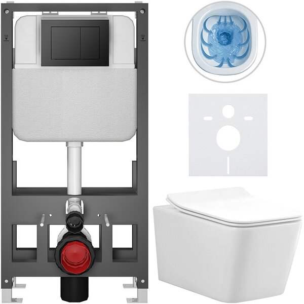 Kompletní WC set Basic/Forte - bílá lesklá - WC tlačítko Maxio/Černá - volně stojící - předstěnová instalace - 51x36 cm