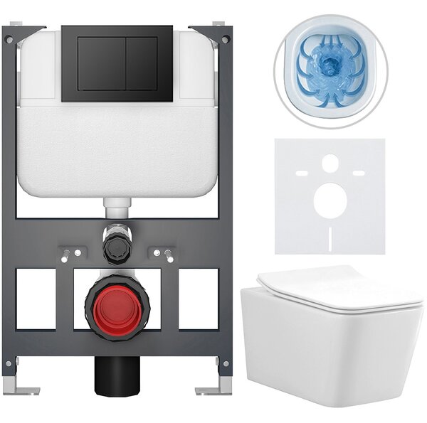 Kompletní WC set Basic/Forte - bílá lesklá - WC tlačítko Maxio/Černá - závěsné - nízký modul - předstěnová instalace - 51x36 cm