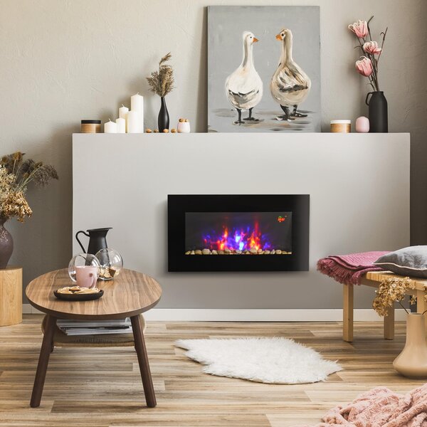 Elektrický krb HOMCOM s efektem LED plamenů, nástěnný krb 1000/2000 W, montáž na zeď