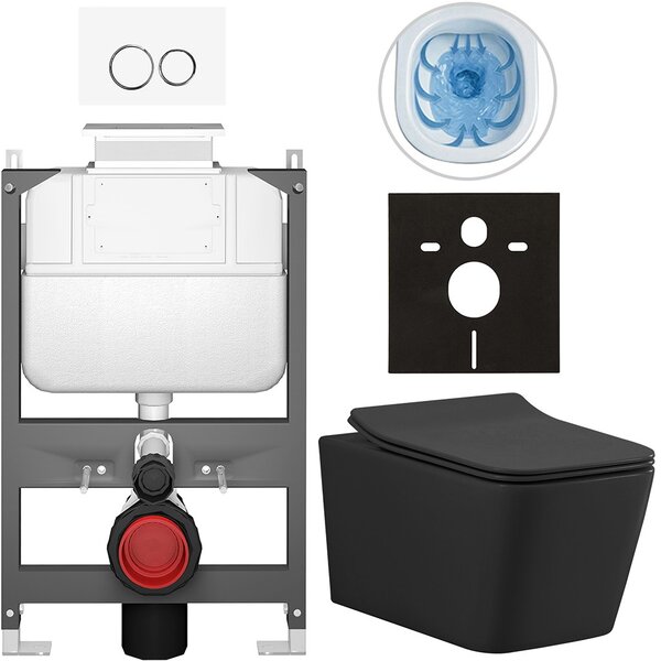 Kompletní WC set Basic/Forte - černá matná - WC tlačítko Dualo/Bílá - ovládání shora - předstěnová instalace - 51x36 cm