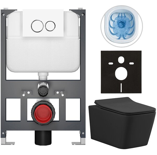 Kompletní WC set Basic/Forte - černá matná - WC tlačítko Dualo/Bílá - závěsné - nízký modul - předstěnová instalace - 51x36 cm