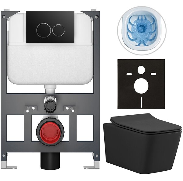 Kompletní WC set Basic/Forte - černá matná - WC tlačítko Dualo/Černá - závěsné - nízký modul - předstěnová instalace - 51x36 cm