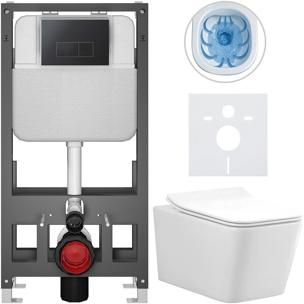 Kompletní WC set Basic/Forte - bílá lesklá - WC tlačítko Modulo/Černá - volně stojící - předstěnová instalace - 51x36 cm