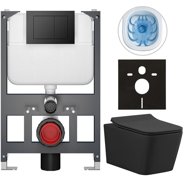 Kompletní WC set Basic/Forte - černá matná - WC tlačítko Maxio/Černá - závěsné - nízký modul - předstěnová instalace - 51x36 cm