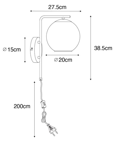 Designová nástěnná lampa černá se zlatým sklem - Bert