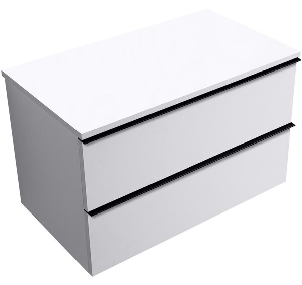 Koupelnová skříňka Velora - bílá matná, úchytka černá + deska pod umyvadlo Navira Slim - 18 mm - 80x54,8x46,5 cm