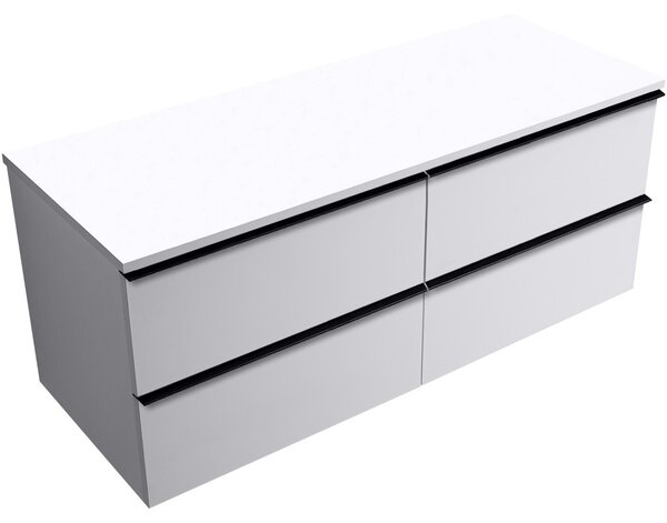 Koupelnová skříňka Velora - bílá matná, úchytka černá + deska pod umyvadlo Navira Slim - 18 mm - 120x54,8x46,5 cm