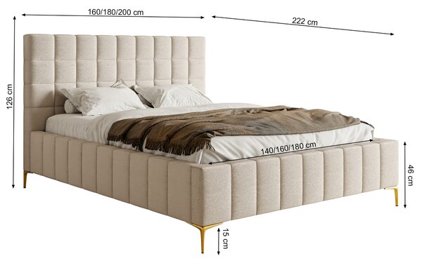 Manželská postel 140 cm Sheldona 140 (s roštem) (s úl. prostorem) (šedá + zlatá)