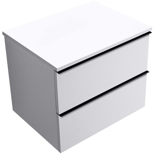 Koupelnová skříňka Velora - bílá matná, úchytka černá + deska pod umyvadlo Navira Slim - 18 mm - 70x54,8x46,5 cm