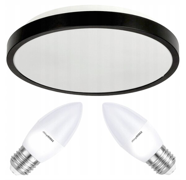 BERGE Stropní LED svítidlo LARI-R BLACK - 2xE27 IP20 + 2x E27 10W svíčka - teplá bílá