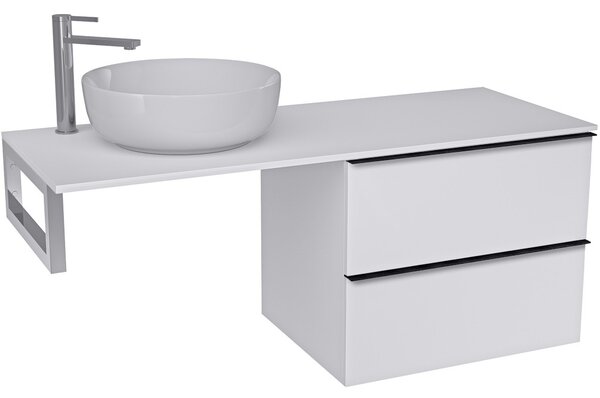 Koupelnová skříňka Velora - bílá matná, úchytka černá + deska pod umyvadlo z lit. mramoru Elanys - 12 mm + konzole chrom - 140x54,2x46,5 cm