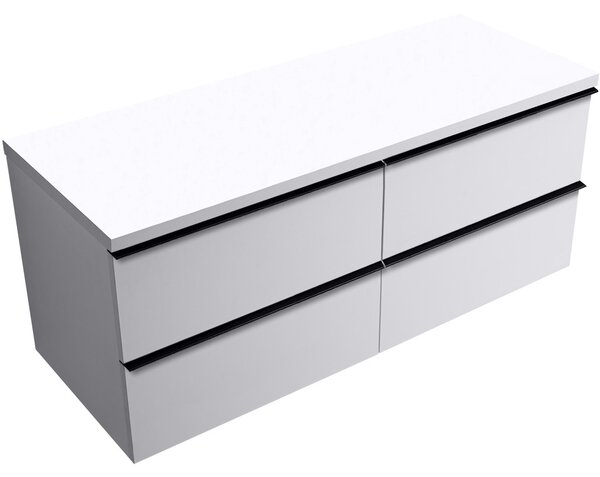 Koupelnová skříňka Velora - bílá matná, úchytka černá + deska pod umyvadlo Navira Pro - 36 mm - 120x56,6x46,5 cm