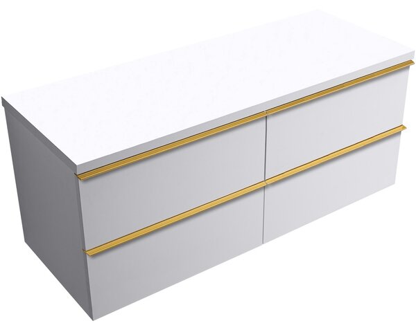 Koupelnová skříňka Velora - bílá matná, úchytka zlatá + deska pod umyvadlo Navira Pro - 36 mm - 120x56,6x46,5 cm