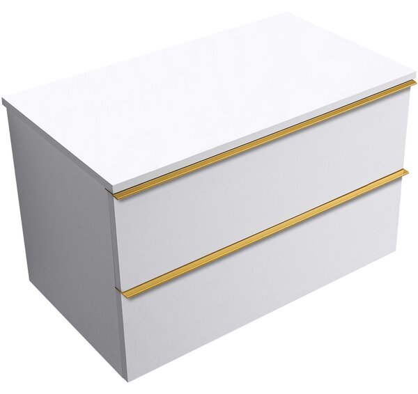 Koupelnová skříňka Velora - bílá matná, úchytka zlatá + deska pod umyvadlo Navira Slim - 18 mm - 80x54,8x46,5 cm