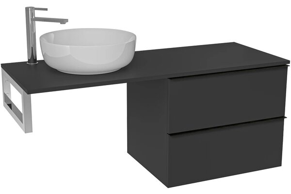 Koupelnová skříňka Velora - černá matná, úchytka černá + deska pod umyvadlo Navira Slim - 18 mm + konzole chrom - 120x54,8x46,5 cm