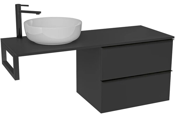 Koupelnová skříňka Velora - černá matná, úchytka černá + deska pod umyvadlo Navira Slim - 18 mm + konzole černá - 120x54,8x46,5 cm