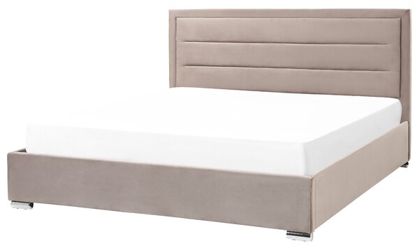 Postel s úložným prostorem Umělý samet ROUEN 180 x 200 cm Taupe