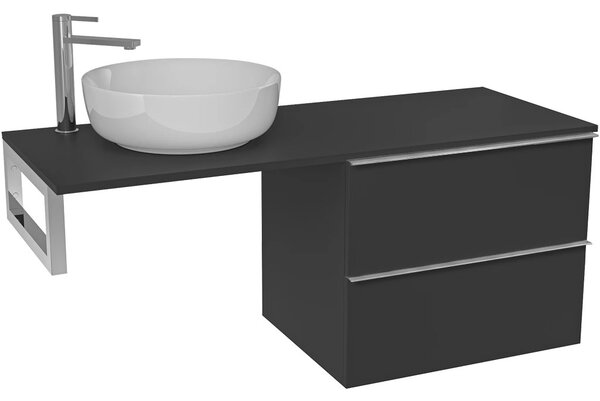 Koupelnová skříňka Velora - černá matná, úchytka chrom + deska pod umyvadlo Navira Slim - 18 mm + konzole chrom - 120x54,8x46,5 cm