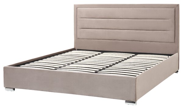 Postel s úložným prostorem Umělý samet ROUEN 180 x 200 cm Taupe