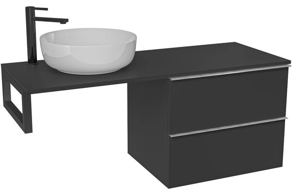 Koupelnová skříňka Velora - černá matná, úchytka chrom + deska pod umyvadlo Navira Slim - 18 mm + konzole černá - 120x54,8x46,5 cm