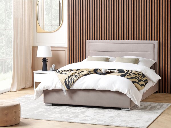 Postel s úložným prostorem Umělý samet ROUEN 180 x 200 cm Taupe