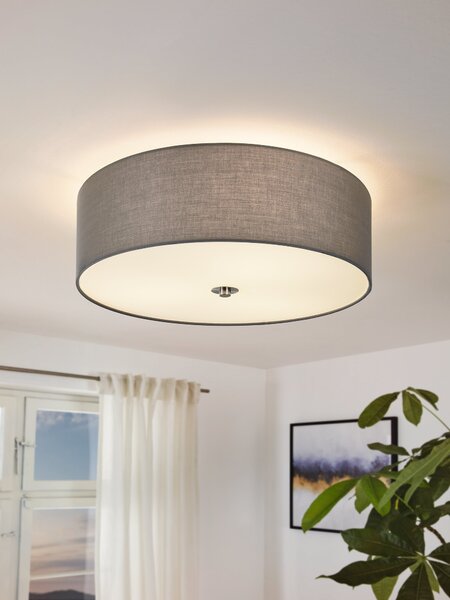 Eglo 94921 PASTERI grey classic - Stropní kulatý textilní lustr na tři žárovky (Šedý textilní lustr na tři žárovky)