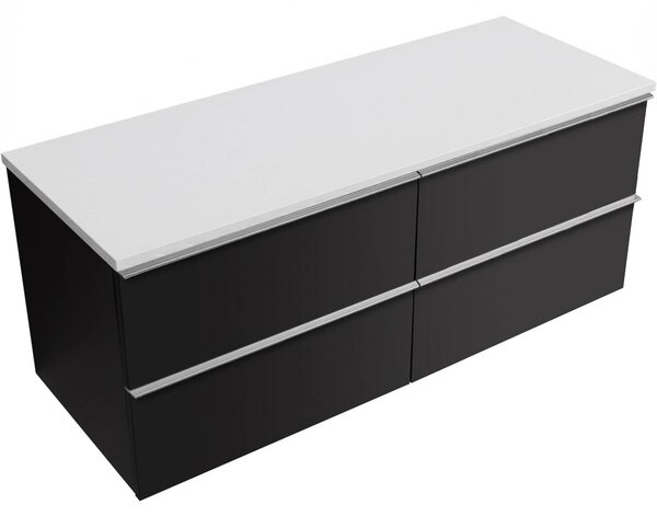Koupelnová skříňka Velora - černá matná, úchytka chromová + deska z lit. mramoru Elanys - 12 mm - bílá matná - 120x54,2x46,5 cm