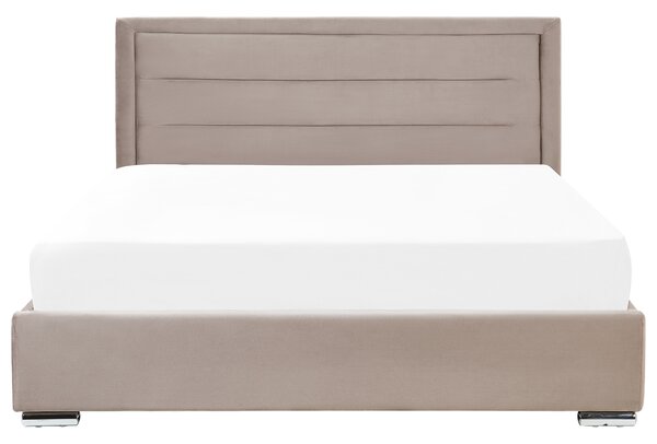 Postel s úložným prostorem Umělý samet ROUEN 180 x 200 cm Taupe