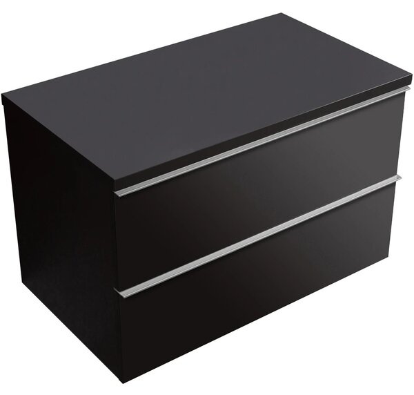 Koupelnová skříňka Velora - černá matná, úchytka chromová + deska pod umyvadlo Navira Pro - 36 mm - 80x56,6x46,5 cm