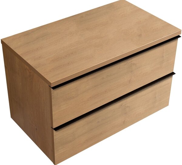 Koupelnová skříňka Velora - dub medový, úchytka černá + deska pod umyvadlo Navira Pro - 36 mm - 80x56,6x46,5 cm