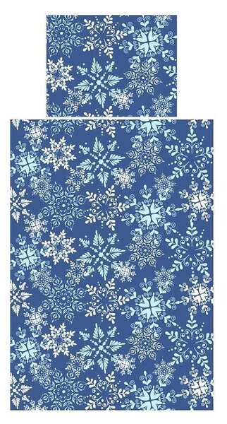 Povlečení krep Snowflakes šedomodré 140x200, 70x90 cm