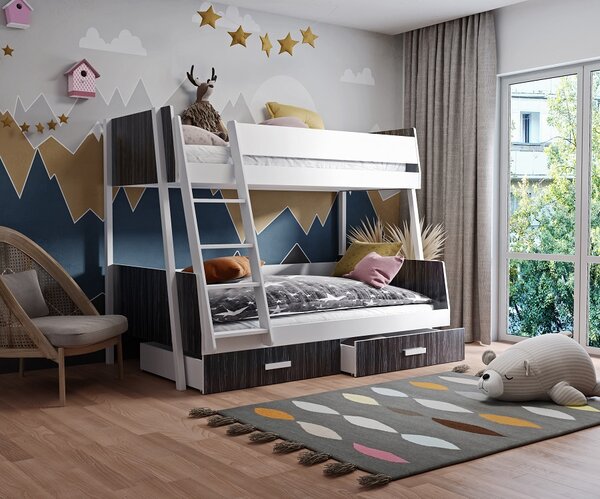 Meblobed Patrová postel Vojta 200x90 cm / 120x200 cm Barva dřeva: bílá akryl, Barva desky: antracit