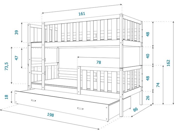 Patrová postel Nemo s kompletním vybavením - bílá Velikost spací plochy: 160x80
