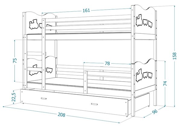 Poschoďová postel Bětka - motýlci Velikost spací plochy: 160x80, Barva dílů: bílá, Barva konstrukce: bílá