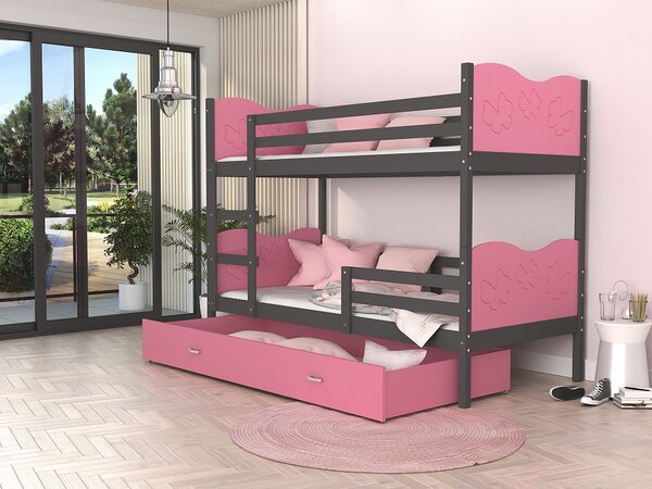 Poschoďová postel Bětka - motýlci Velikost spací plochy: 160x80, Barva dílů: bílá, Barva konstrukce: bílá
